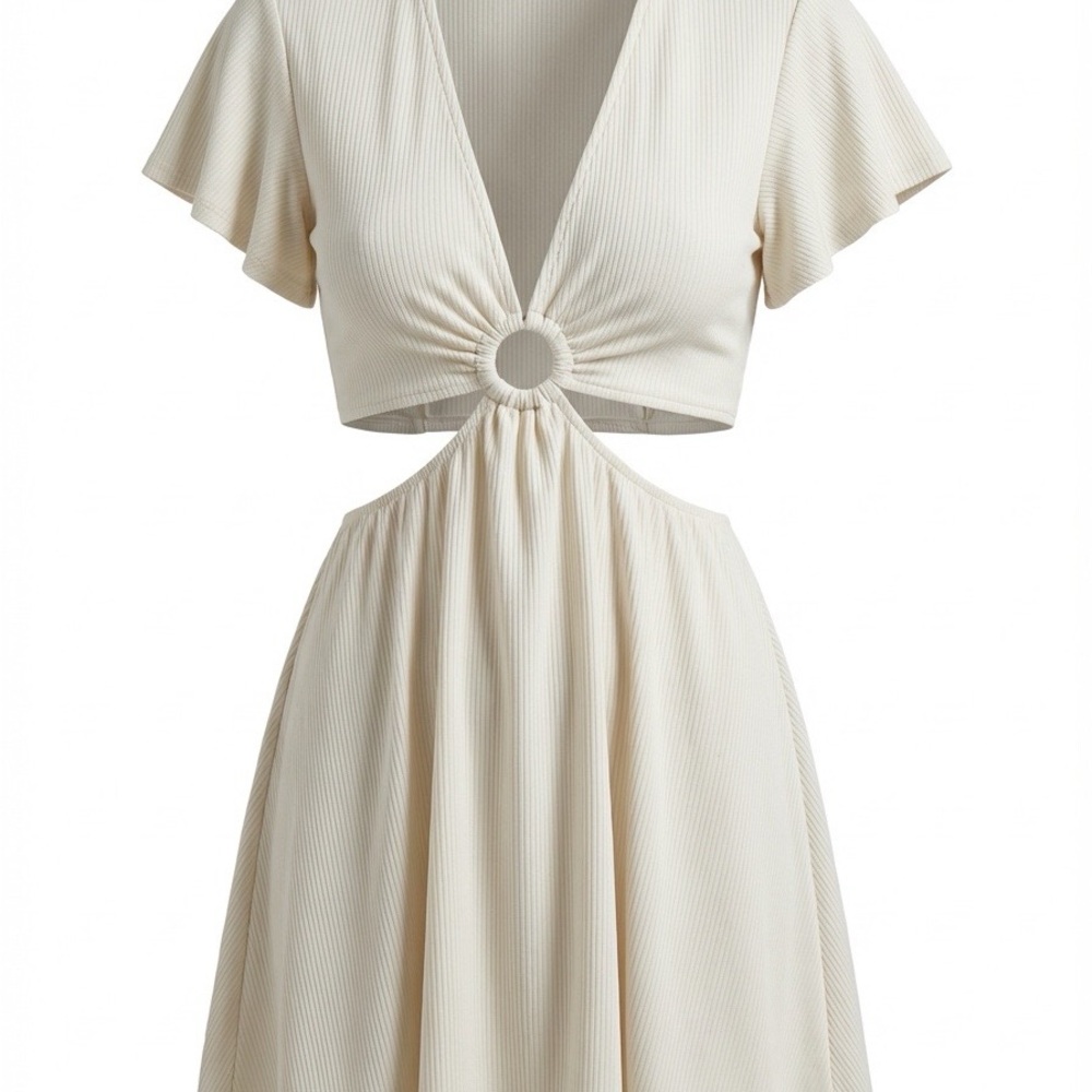 Divided White Mini Dress with Ring Detail